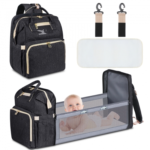 尿布袋背包，帶換尿布台的便攜式旅行媽媽包，多功能嬰兒搖籃嬰兒床尿布背包帶可折疊嬰兒床
